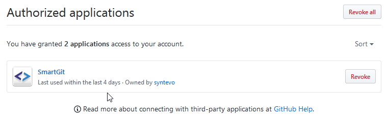 Revoking SmartGit access in GitHub