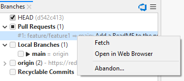 Pull Requests under the Log Window Branches View